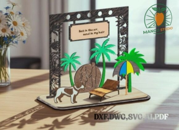 3D Beach Vacation Diorama - 3mm Laser Cut Summer Design