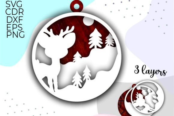 3D Deer Layered Christmas Ornaments SVG for Laser Cutting & Winter Amp Campaigns