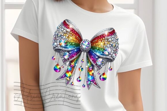 3D Glitter Crystal Rhinestone Bow PNG – A Sparkling Graphic for Crafts and Merch