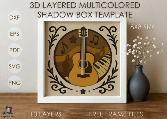 3D Guitar Music Shadow Box SVG for Creative Sellers