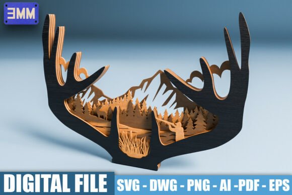 3D Hunting Antlers Laser Cut File for Stands