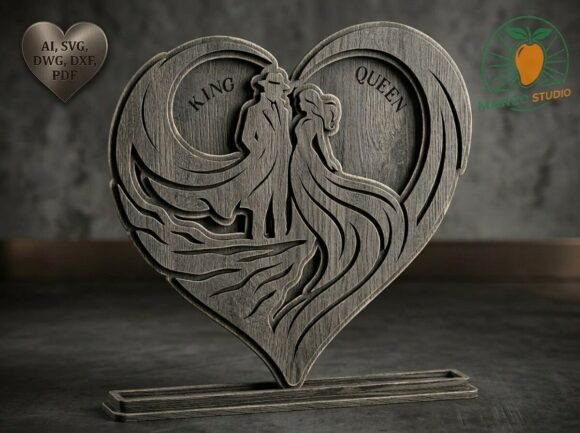 3D Layered King Queen Heart Laser Cut for Wedding Projects