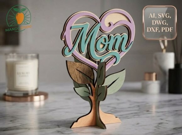3D Layered Mom Heart Tree Laser Cut SVG for Mother’s Day Creations