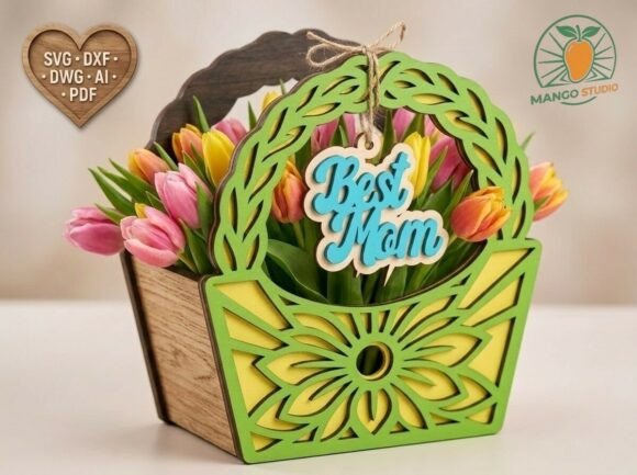 3D Layered Mother’s Day Gift Basket SVG for Laser Cutting Projects