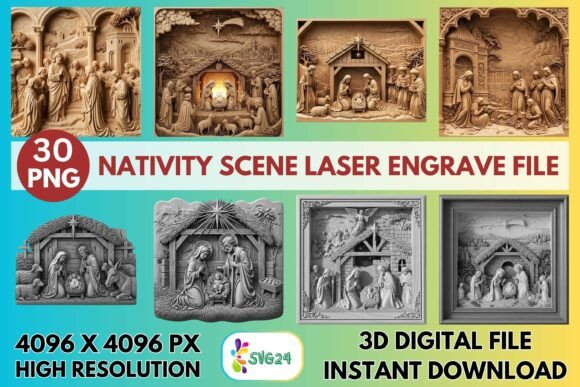 3D Nativity Scene Laser Engraving Graphics for Local Business Branding