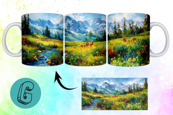 3D Oil Paint Mountain Mug Wrap 20: A Versatile Graphic Design Asset for Local Businesses