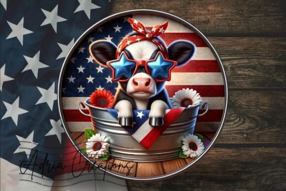3D Patriotic Cow 4th of July Graphics for Crafts