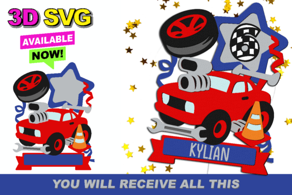3D SVG Muscle Car Cake Topper for Birthday Design Projects