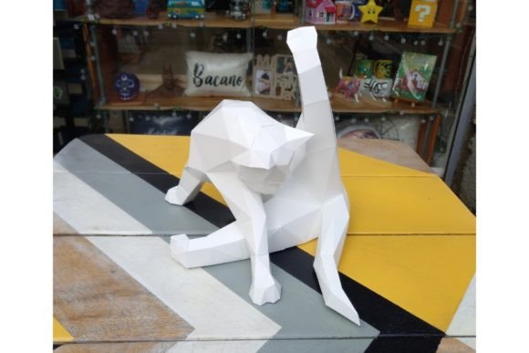 3D SVG Papercraft Licking Cat for Animal-Themed Content