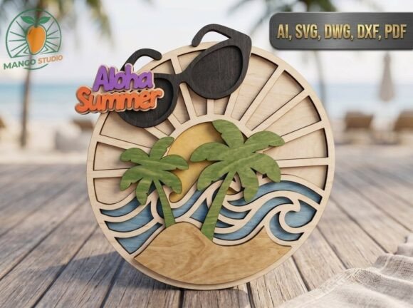 Aloha Summer 3D Layered Tropical Sign for Laser Cutting