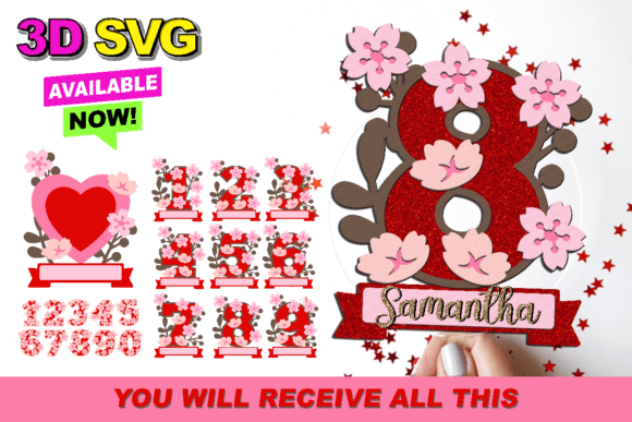 Cherry Blossom Numbers Topper 3D SVG for Birthday Creations