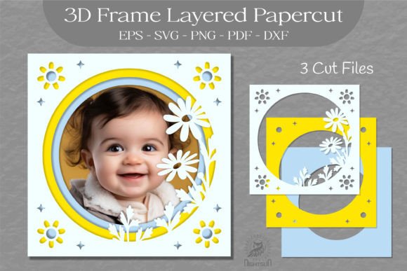 Daisy Flower 3D SVG Frame for Shadow Box Projects