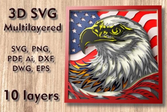 Eagle and Flag Multilayer 3D SVG Files for Laser Cutting Wall Decor
