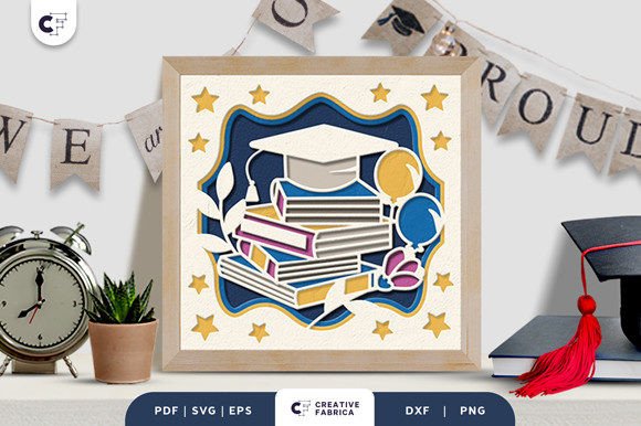 Graduation Cap and Books 3D SVG Shadow Box Review for Digital Sellers