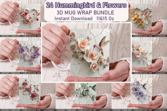 Hummingbird Flowers 3D Mug Wrap Bundle: A Versatile Graphic for Crafters
