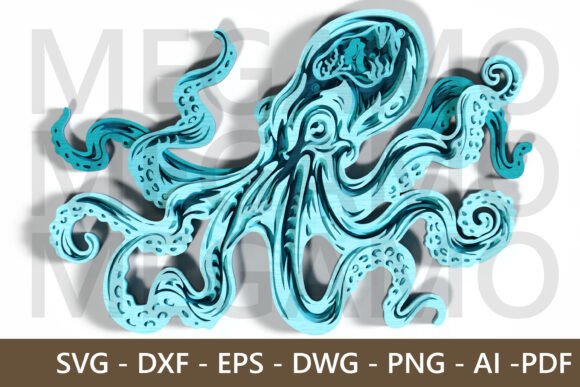 Layered Ocean Octopus 3D SVG for Laser Cutting Wall Decor