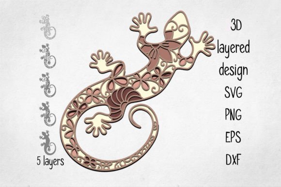 Lizard 3D Layered SVG: A Laser-Cut Wall Decor Graphic for Creative Publishing
