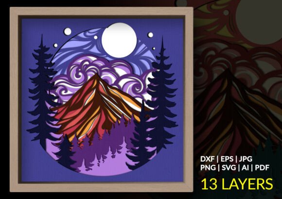 Starry Night Mountain Peak 3D Shadow Box